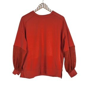 HYPED UNICORN Shirt Womens Small Orange Crochet Balloon Knit Top Sweatshirt